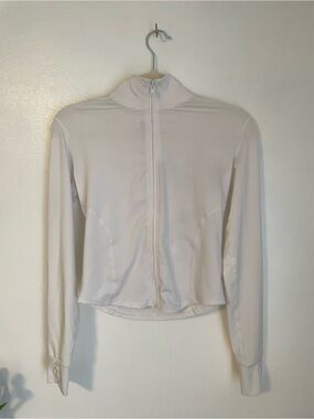 Athletic white fitted zip up collard long sleeve jacket size small